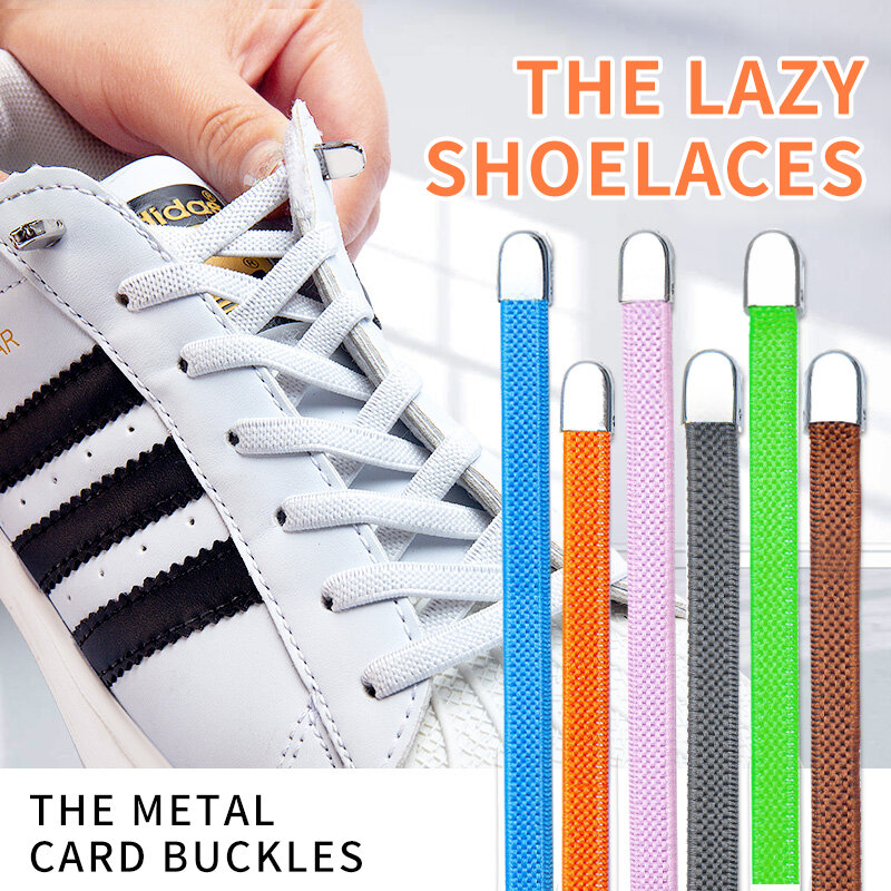 Lacets élastiques rapide sans nœuds à fermoir en métal pour chaussures, lacet plat pour baskets, chaussure de sécurité pour enfants ou adultes unisexes, 1 paire