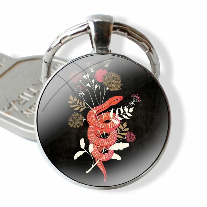 Keychain Handmade Glass Cabochon Key Ring Holder Pendant Key Chains Snake New