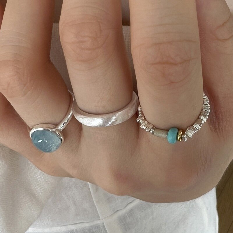 925 srebro pierścionki dla kobiet niebieski kamień wąskie proste minimalistyczne otwarte regulowane pierścienie moda zespół kobiet Bijoux