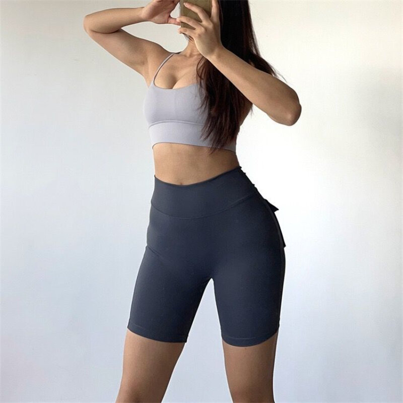 Pocket Sports Shorts Women Lifting Fitness Tights Slim Elastic Cycling Shorts Gym Activewear Elasticity Tight Short Pants Q260