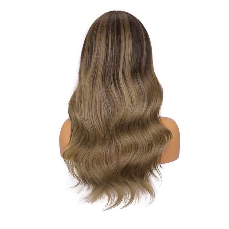 Boa qualidade perucas sintéticas longa ondulado cinza loira ombre marrom para preto feminino colorido qarty médio parte do cabelo fibra premium