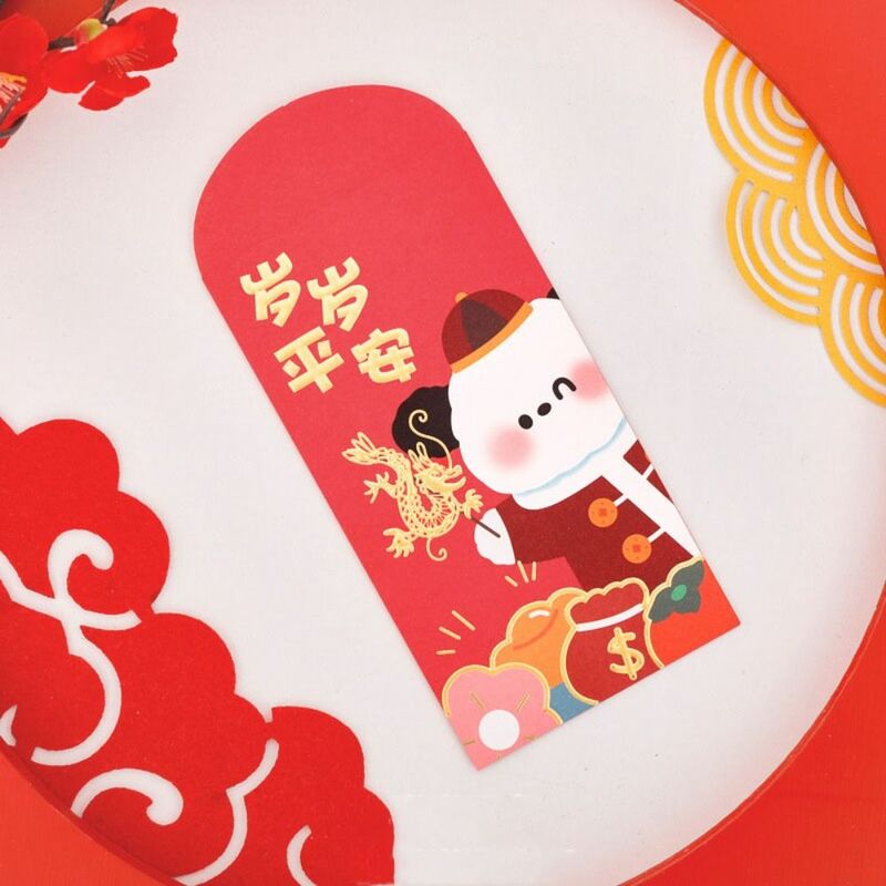 5 pz/set Cartoon Dragon Year busta rossa Design 3D stampa a caldo capodanno pacchetto rosso simpatico cartone animato busta regalo per bambini
