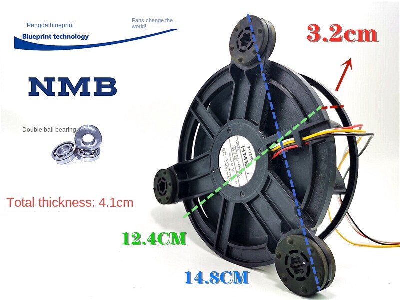 NMB Bola Duplo Ventilador, Fan Frigorífico Turbina Suporte, 12V 0.26a, 14 centímetros, 12038ge-12m-yu