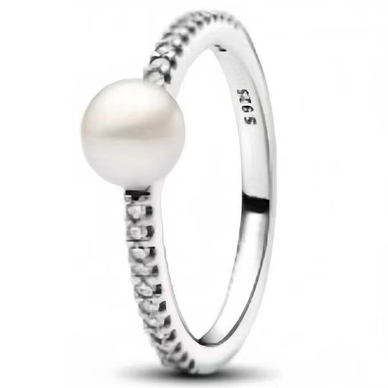 Женское кольцо из серебра 925 пробы, с жемчугом и красным сердцем