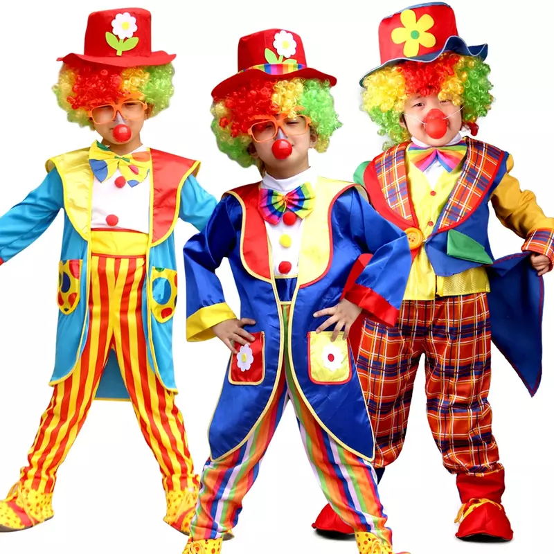 Anime Cosplay Costumes Funny Circus Clown With Wig Shoes Nose Naughty Joker Fancy Dress For Kids