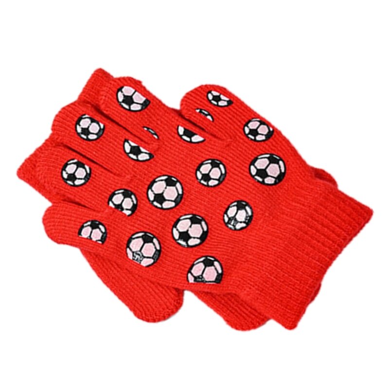 M76C Winter Warmth Knit Kids Gloves Cartoon Five Fingered Outdoor Sports Handwear for Elementary School Students 1 Pair
