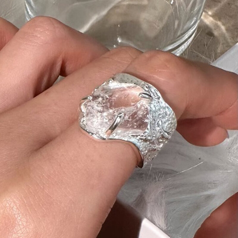 BF CLUB 925 Sterling srebrny pierścionek dla kobiet duży kamień prosty otwarty Vintage pierścionek ręcznie robiony alergia na przyjęcie prezent urodzinowy
