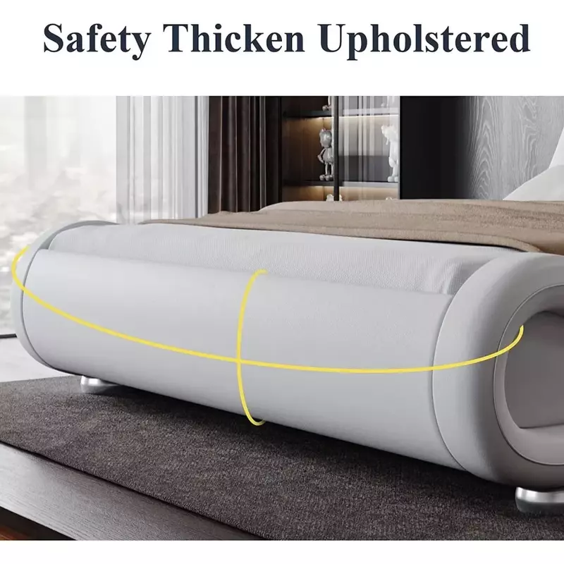 Struttura del letto Full-size con testiera ergonomica e regolabile, design moderno a slitta con piattaforma imbottita sottostata
