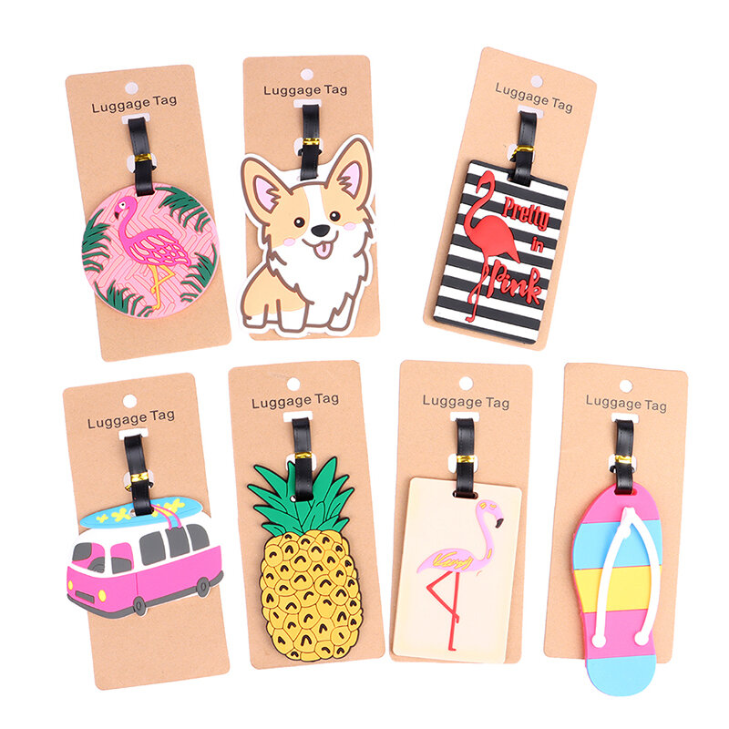1Pcs Bagage Tag Creative Cartoon Koffer Mode Stijl Siliconen Bagage Naam Id Adres Label Draagbare Reizen Accessoires Label