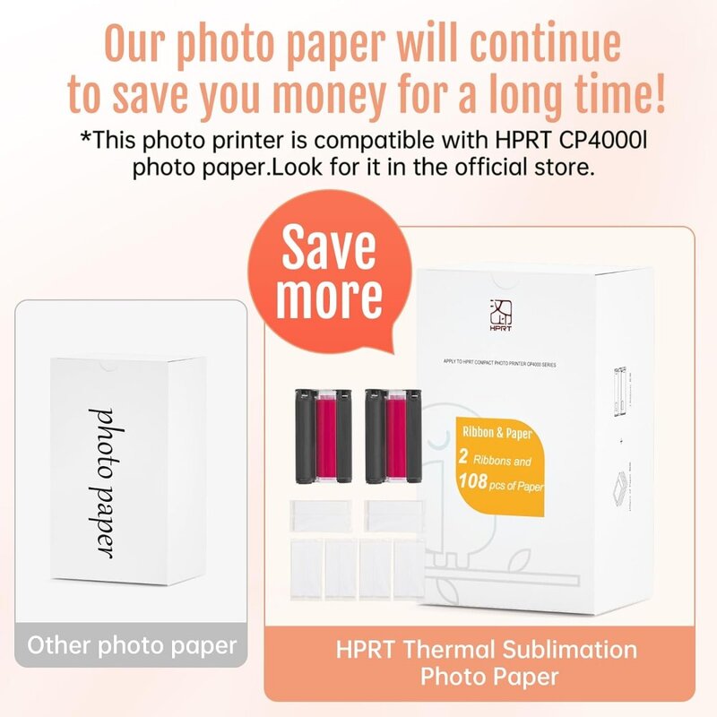 Tintura térmica sem fio HPRT-Sublimação Impressora fotográfica, Wi-Fi Picture Printer, 4x6