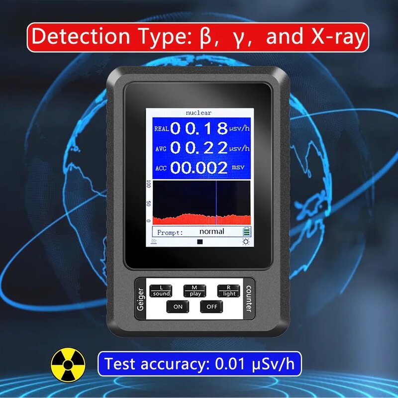 Detektor radiasi nuklir layar tampilan warna Geiger Counter Personal BR-9B Dosimeter XR-1 detektor marmer Beta Gamma
