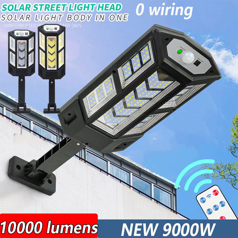 Impermeável Solar LED Light com Sensor de Movimento, 10000 Lumen, poderosa lâmpada ao ar livre, 4 modos, luz do jardim, rua, quintal lanterna