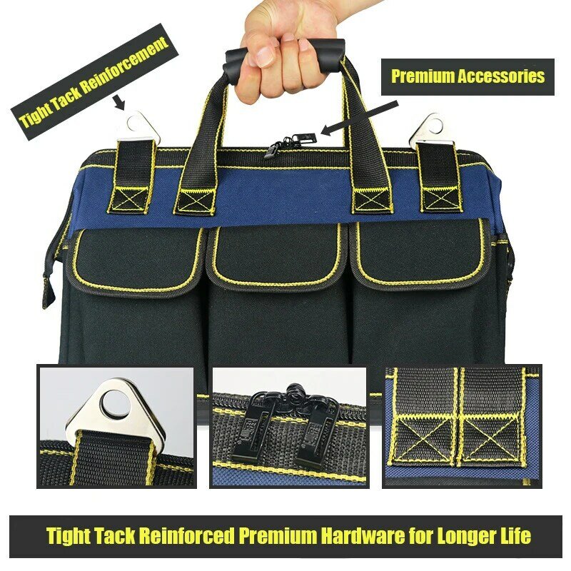 Multi-Function Tool Bag 1680D Oxford Cloth Electrician Bag, Multi-Pocket Waterproof Anti-Fall Storage Bag
