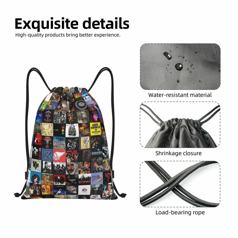 Retro okładka albumu kolaż plecak ze sznurkiem siłownia torba na siłownię klasyczne albumy muzyczne String Sackpack do jazdy na rowerze