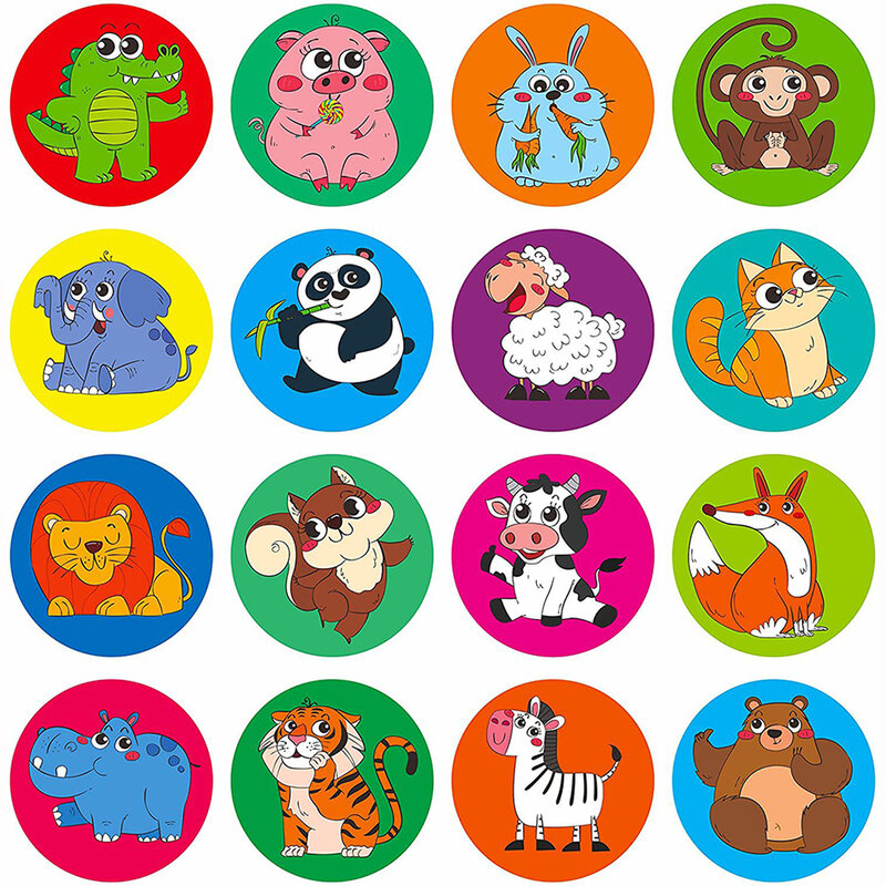 Pegatinas de dibujos animados de animales del Zoo para niños, etiqueta de recompensa motivacional para profesores de escuela, estudiantes, 100-500 piezas