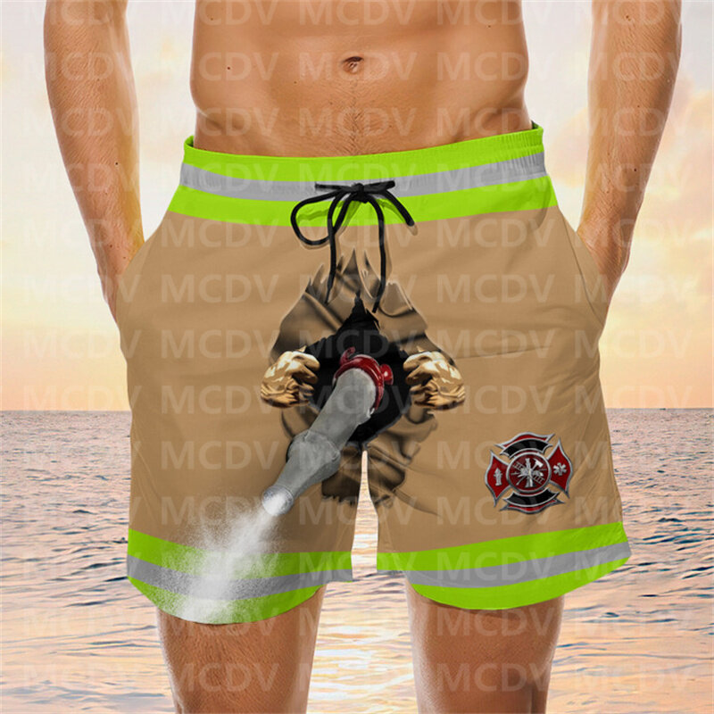 Funny Firefighter Horse Swim Trunks Beach Shorts Men's wim Shorts