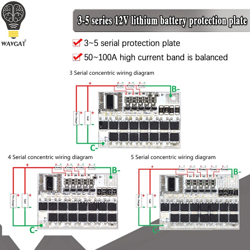 Placa de circuito de protección de batería de litio 3S 4S Bms, 12v, 16,8 V, 21V, 3,7 V, 100A, Li-ion, Lmo, ternario