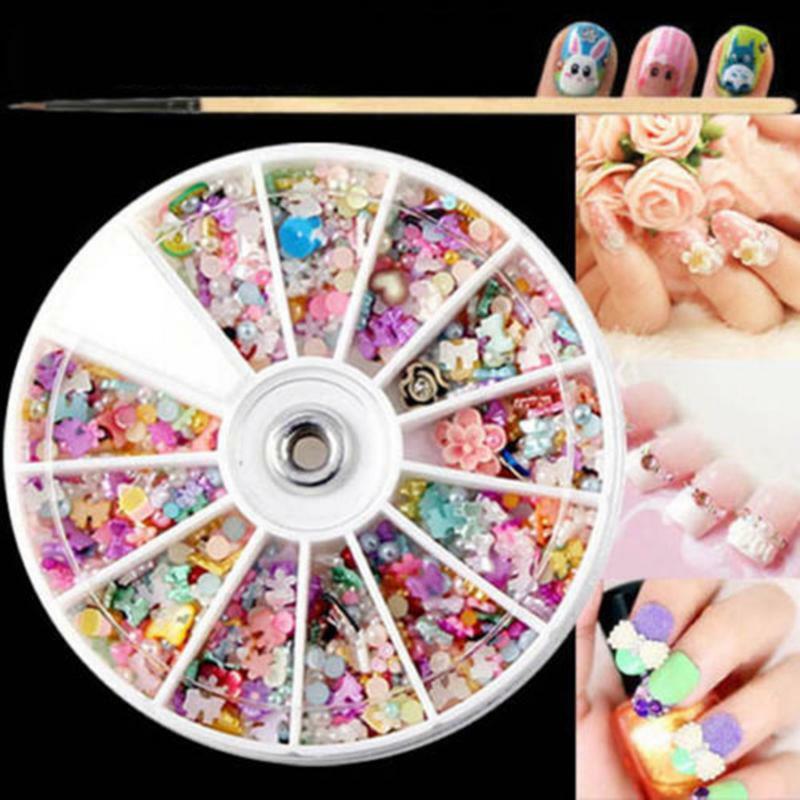 1 ~ 10 pz misto 3D Nail Art decorazioni suggerimenti glitter fiore stella cuore strass fetta strumenti per unghie Manicure + ruota spedizione gratuita