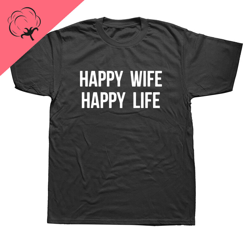 재미있는 아내 해피 라이프 티셔츠, 창의적인 그래픽 스트리트 캐주얼 패션 트렌드, 반팔 O 칼라, 하라주쿠 의류, 남편 선물