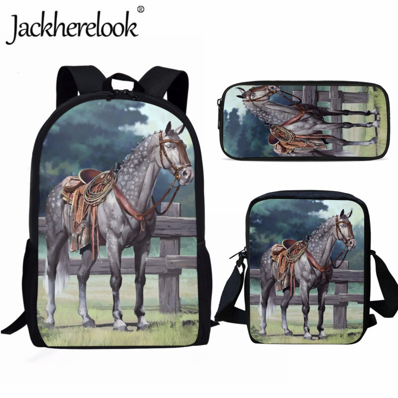 Jackherelook Art Horse รูปแบบการพิมพ์เด็กโรงเรียนกระเป๋ากระเป๋าเป้สะพายหลังแบบสบายๆวิทยาลัยกระเป๋าคอมพิวเตอร์สำหรับนักเรียน