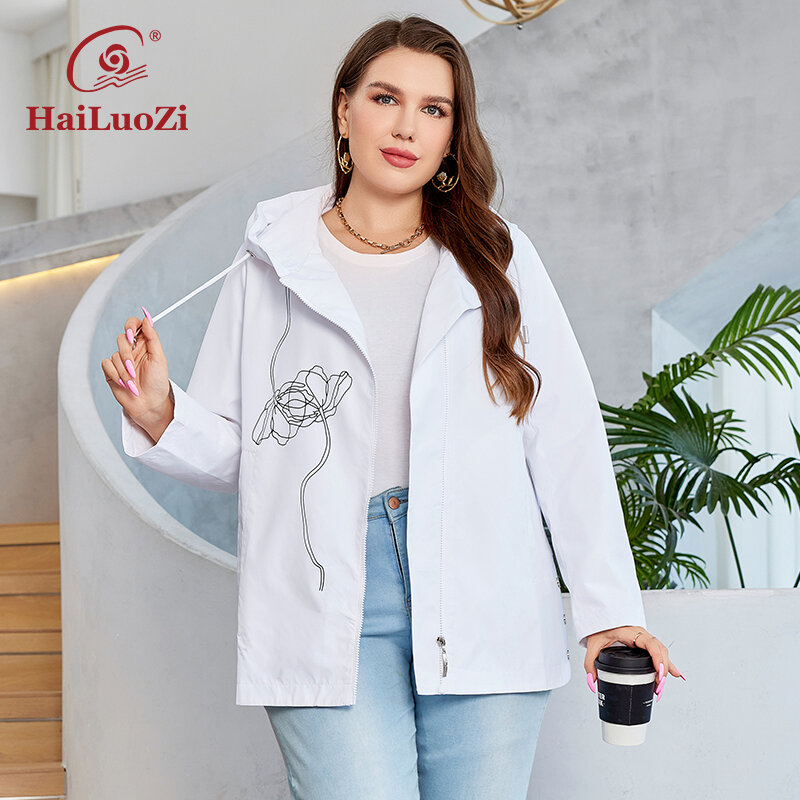 HaiLuoZi-gabardina de talla grande para mujer, cortavientos con capucha, informal, de alta calidad, con cremallera inclinada, 2023, novedad de 731