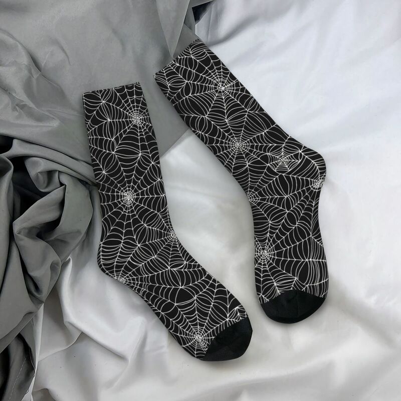 Kaus kaki gila lucu untuk pria jaring laba-laba putih di hitam oleh Cecca pola kualitas Vintage dicetak kaus kaki kru hadiah mulus