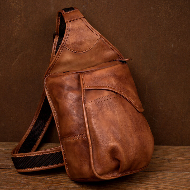 Кожаная нагрудная сумка ручной работы в стиле ретро, мужская повседневная спортивная Сумочка на плечо для велоспорта, кожаная кросс-боди