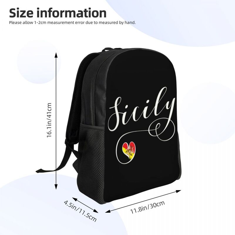Custom Sicily Flag Heart Backpack for Women Men College School Students Bookbag Fits 15 Inch Laptop Italy Pride Bags