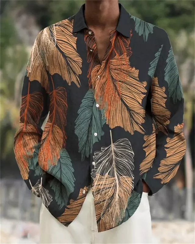 Camisa casual manga longa com gola polo masculina, top quadriculado, impressão de alta definição, material saudável macio, nova moda, 2023