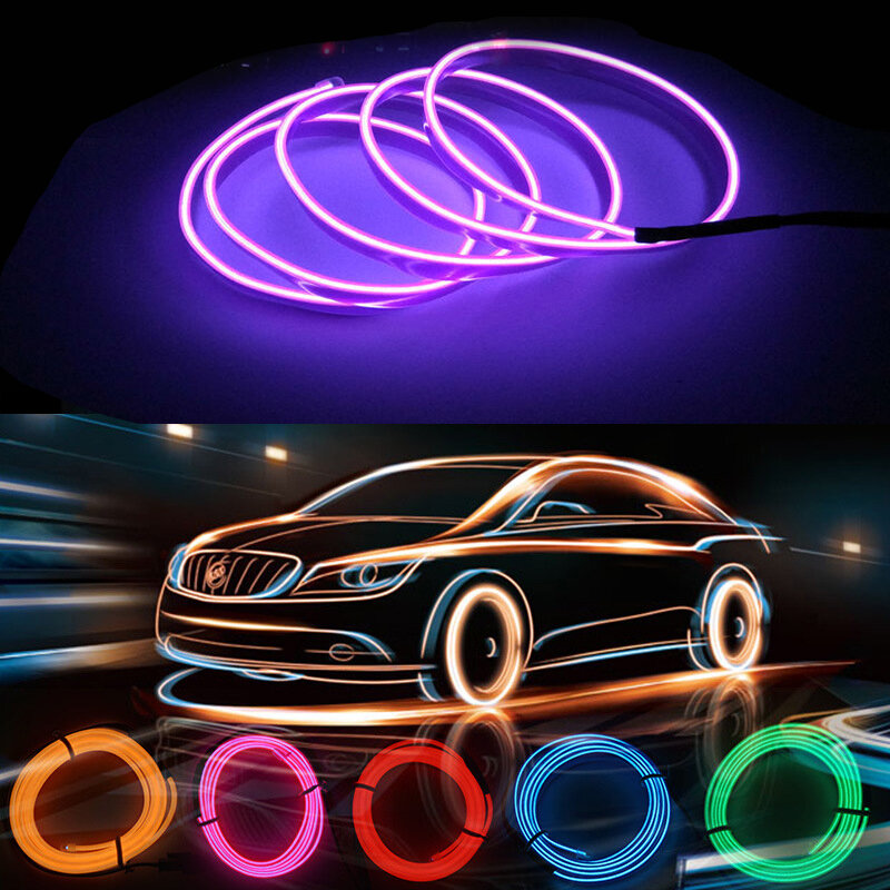 네온 LED 자동차 인테리어 조명 스트립 조명, 자동차 LED 스트립, 가랜드 EL 와이어 로프, 자동차 장식 램프, 유연한 튜브, 1m, 2m, 3m, 5m