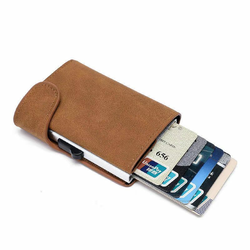 Смарт-кошелек Rfid для удостоверения личности и кредитных карт, кожаный ультратонкий деловой мужской Футляр для карт, автоматическая всплывающая металлическая визитница с защитой от кражи