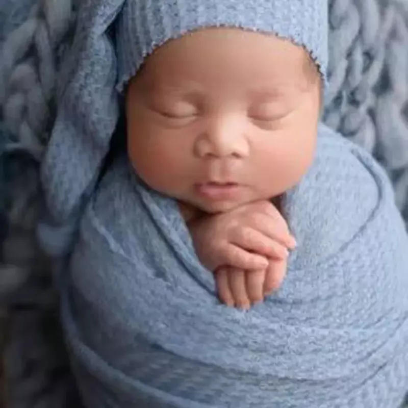 아기 사진 소품 천 포장 긴 모자 단색 세트, 신생아 보름달 성장 레코드, 사진 촬영 의류 액세서리