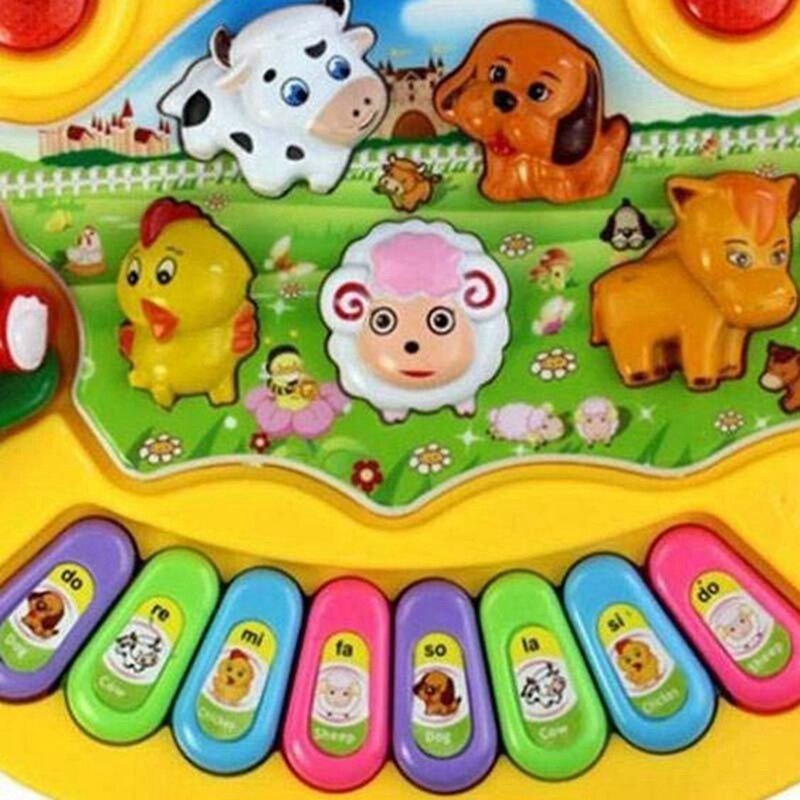 2X Early Education 1 Year Olds Baby Toy Animal Farm Piano Music Developmental Toys Baby Musical Instrument(Yellow)