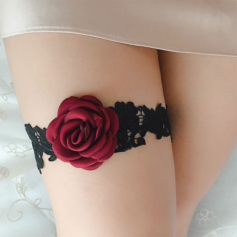 2 sztuk/zestaw kobiety panna młoda udo pierścienie tkaniny kwiat róży koronkowy haft dla Rhineston