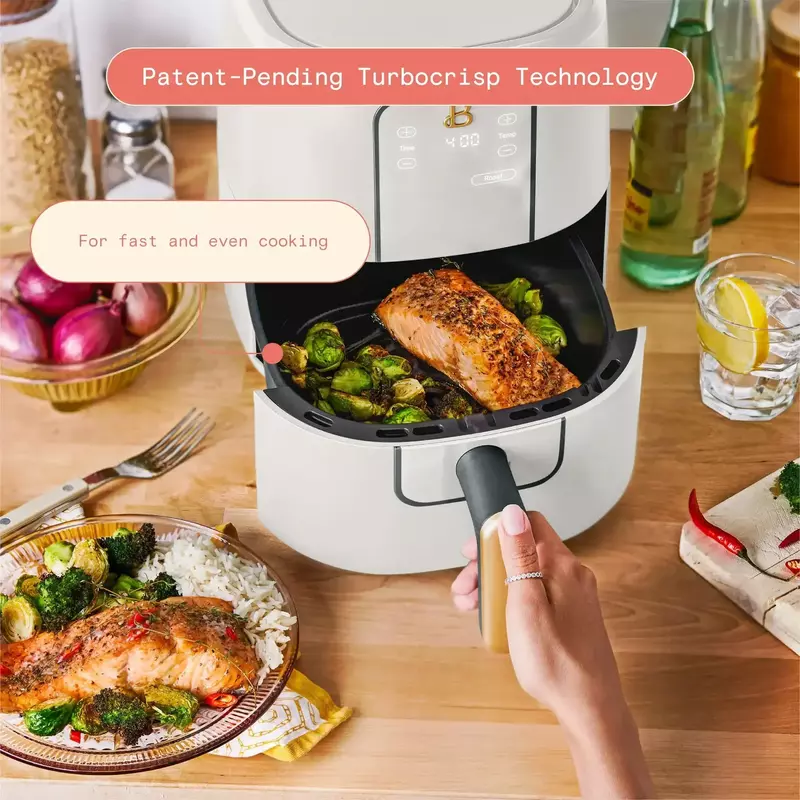 3quart Touch-screen Display Air Fryer with Adjustable Temperature Compact Space-saving 4 Preset Functions