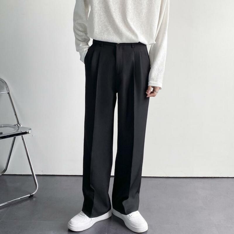 Pantalones de traje holgados con bolsillos y botones para hombre, pantalón informal de pierna ancha y recta, estilo coreano, primavera y otoño