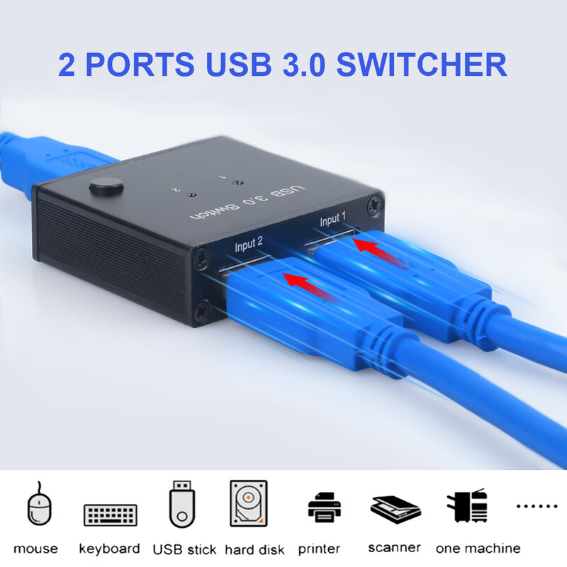 2 porte USB 3.0 Switcher 2 In 1 Out Selector 2 computer che condividono 1 dispositivi USB per tastiera Mouse stampante Scanner disco USB