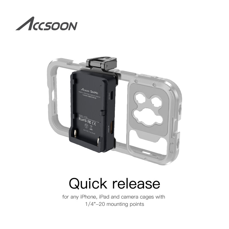 ACCSOON-ACC05 1/4 "-20 Parafuso Grampo Adequado para Fixo Seemo iPhone e iPad, PowerCage Fotografia Acessórios