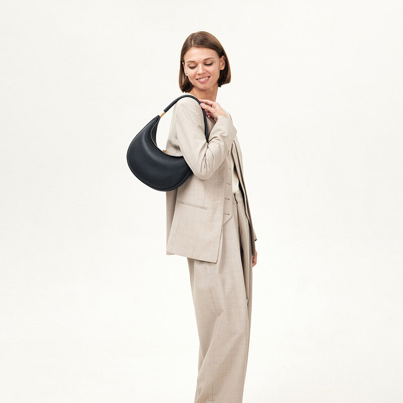 Songmont-Bolsa de ombro de couro feminina, bolsa axilar, meio mês, design personalizado, casual, marca de luxo, nova, 2022, meio mês