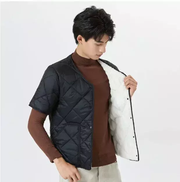 Winter new men's home cotton-padded jacket high quality short sleeve plus fleece warm home cotton-padded jacket for men size 5XL