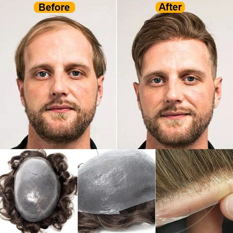 Maxhair parrucchino parrucche per capelli per uomo doppia pelle annodata Base in PU 100% Remy sostituzione dei capelli umani parrucchino con nodo diviso singolo