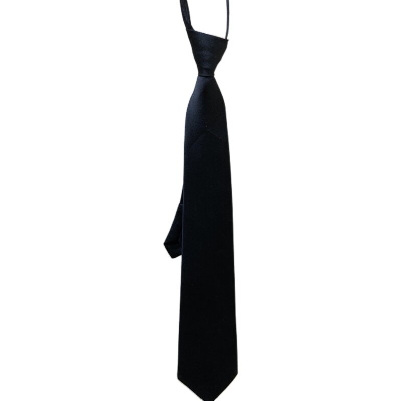 Cravate étroite soyeuse unisexe rétro, couleur unie, uniforme scolaire Preppy pour marié, fermeture éclair pré-attachée