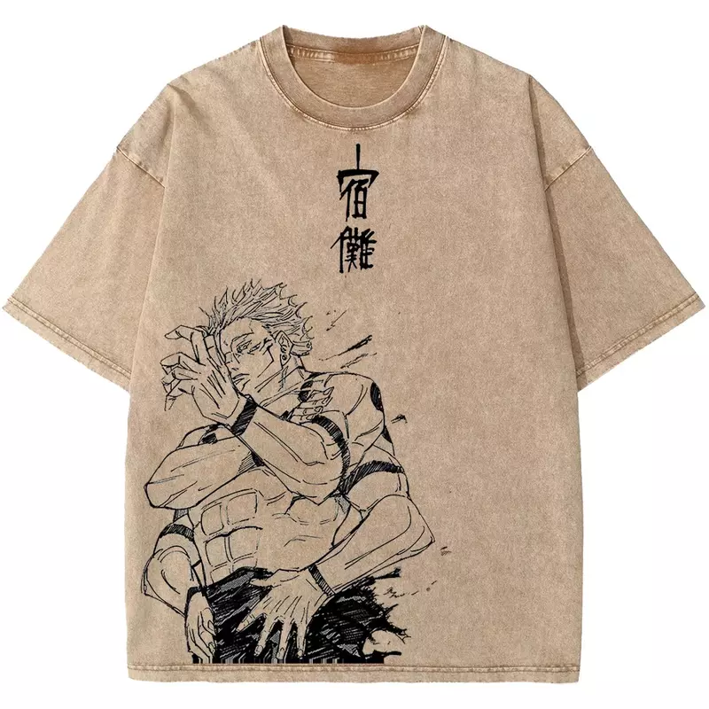Hip Hop kaus warna pasir antik pria T-Shirt grafis Anime T-Shirt lengan pendek kasual katun Harajuku pria