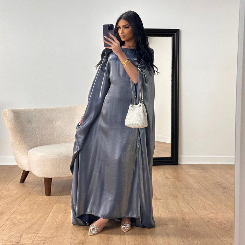 Abaya Satin berkilau untuk wanita gaun malam Lebaran Al Jum gaun sopan Muslim gaun sopan Islam Jalabiya Turki Kaftan Dubai Abaya Marocain jubah