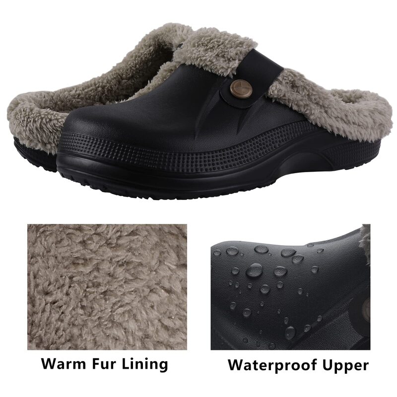 Comwarm ใหม่บ้านรองเท้าแตะสำหรับชายหญิงนุ่มรองเท้าแตะ Plush Clogs กันน้ำกลางแจ้งลื่นรองเท้าแตะรองเท้าแตะ46-47