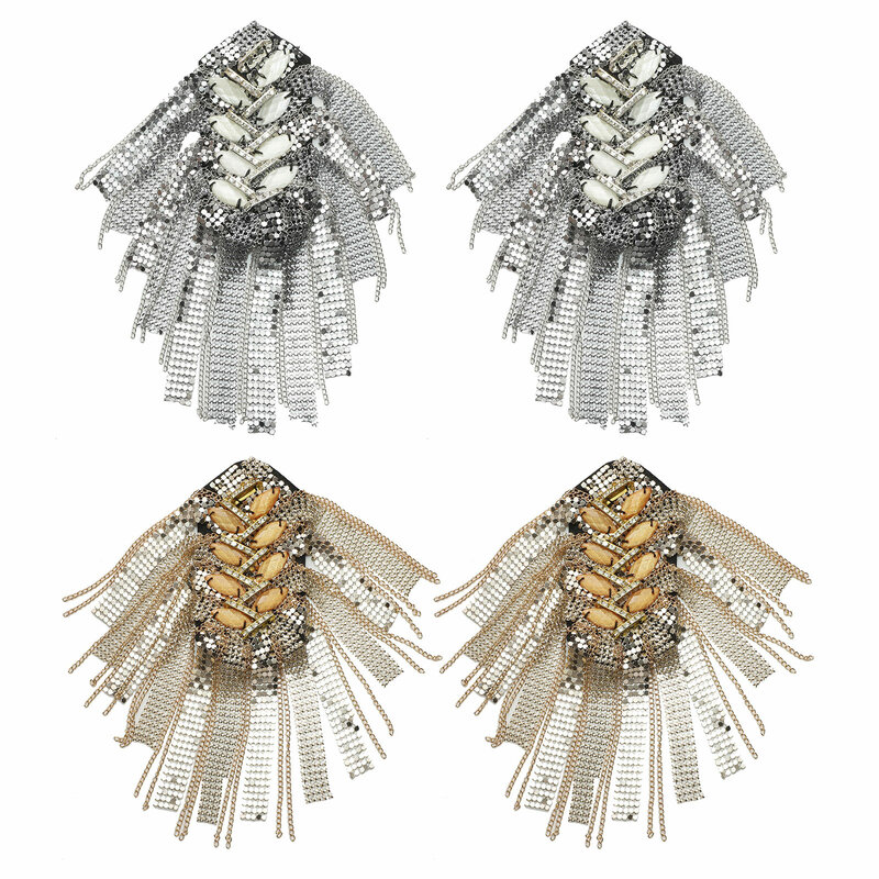2Pcs Brooch Pin Shoulder Board Badge Rhinestones Metal Tassel Epaulettes Costume Accessories for Men And Women
