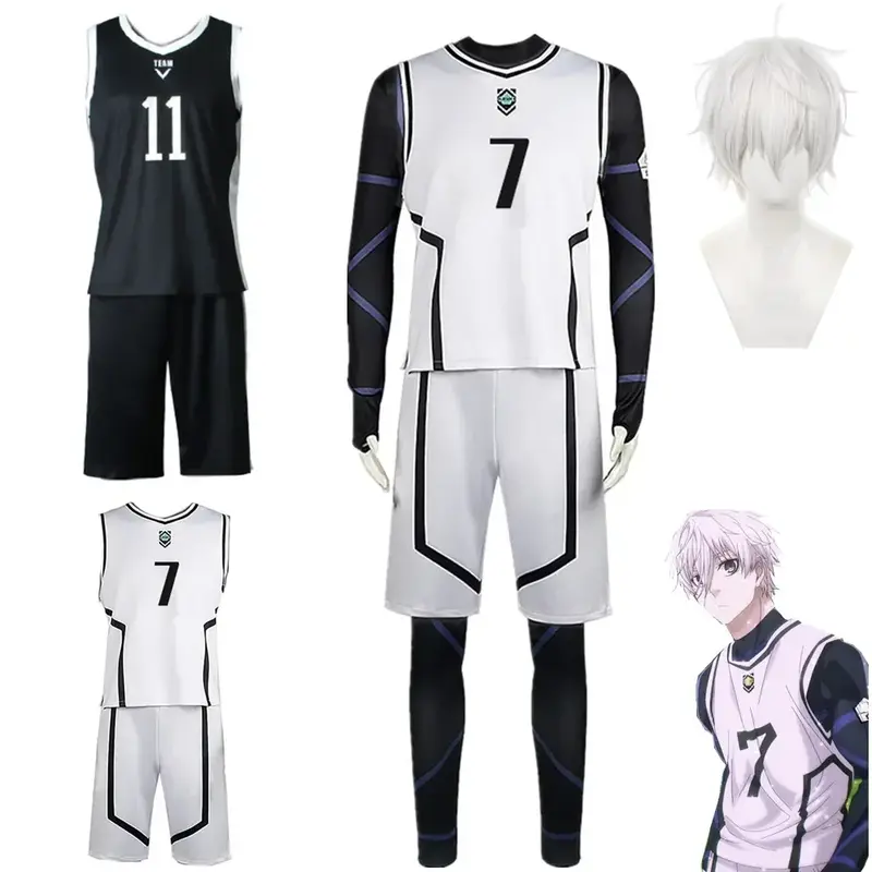 Anime Nagi Seishiro Cosplay Kostuum Wit Zwart Jersey Voetbal Jumpsuit Bodysuit Halloween Carnaval Feestkleding