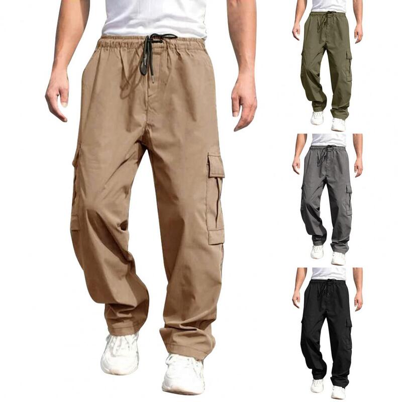 Male Cargo Pants Stylish Men's Cargo Pants with Elastic Waistband Drawstring Multi-pocketed Hip Hop Slacks for A Comfortable