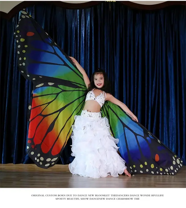 Taniec brzucha dla dorosłych dwustronne skrzydła motyla produkcja wydajności kobiece twarz taneczna kolorowe skrzydła dwustronne tęczowe skrzydła