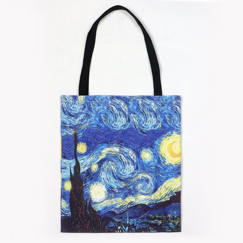 Холщовая Сумка серии Ван Гога, легкая сумочка с подсолнухом, абрикосовым цветком, держателем для кофе, с изображением звездной ночи, легкая сумка на плечо